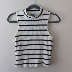 Old Navy Ribbed Tank Top - Black and White Stripe Medium Mock Turtle Neck
